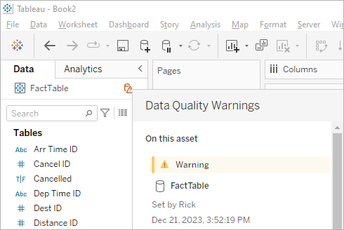 Etichetta nel riquadro Dati in Tableau Desktop