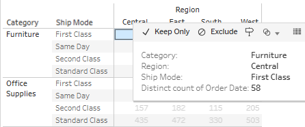Using a keyboard to navigate a mark where you can choose to keep only or exclude a mark.