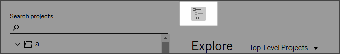 The project tree icon on the explore pane in Tableau Cloud.