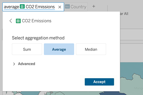 Aggregation method selection options shown for sum, average, or median with average selected.