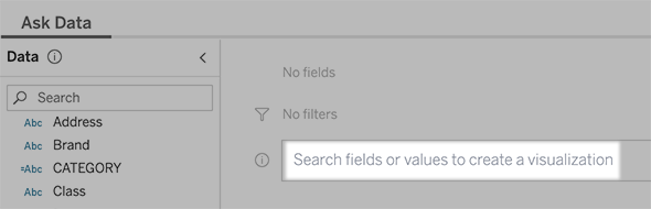 Search field for adding fields or values to a visualization.