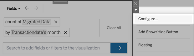 Portion of a viz with the Ask Data configure option highlighted.