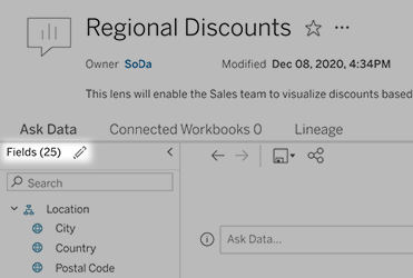 An Ask Data lens with the number of fields highlighted.