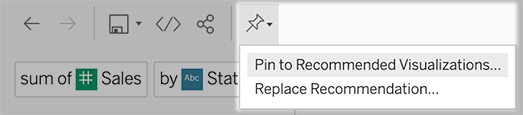 Dropdown menu with two options: "Pin to recommended visualizations" and "Replace recommendation".