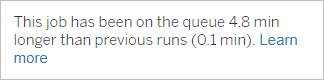 A tooltip showing the in progress queue time that exceeds previous queue times.