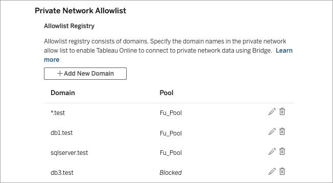 Private Network allowlist with list of allowed domains.
