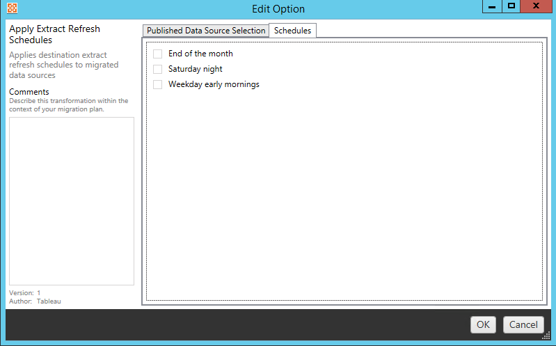 A dialog to apply an extract refresh schedule.