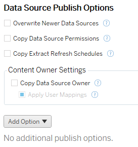 The Data Source Publish Options dialog.