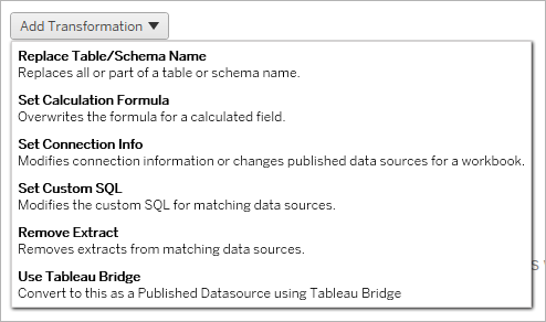 A dropdown menu to add a transformation.