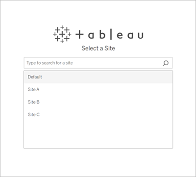 Site selection interface with a search field and list of available sites.