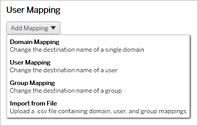 User mapping addition interface with options for domain, user, and group mapping.