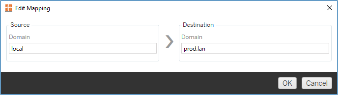 Domain mapping interface showing source and destination domain fields.