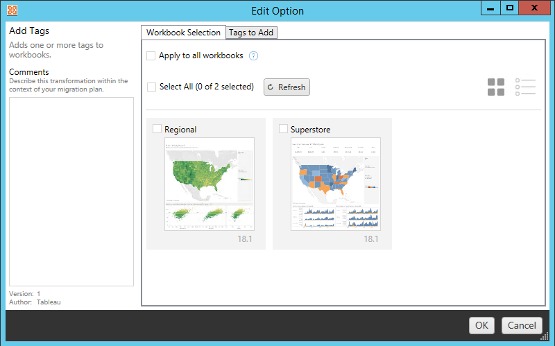 Tag addition interface for workbooks with fields for tag selection and application.