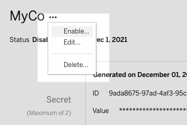 Enable, edit, or delete connected apps dialog.