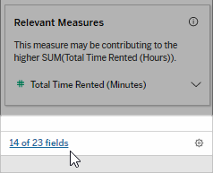 Explain Data details with a link to view the 14 of 23 fields that are relevant to the higher sum value.