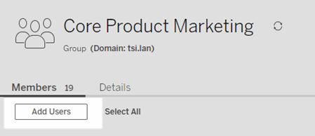 Group page showing the Add Users button.
