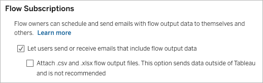 The Flow Subscriptions site setting showing the check box for sending and receiving email notifications selected.