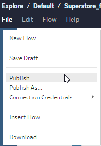 The File menu on the web highlighting the Publish option to publish a flow.