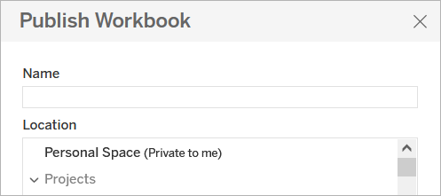 Path to publish a workbook to your personal space.