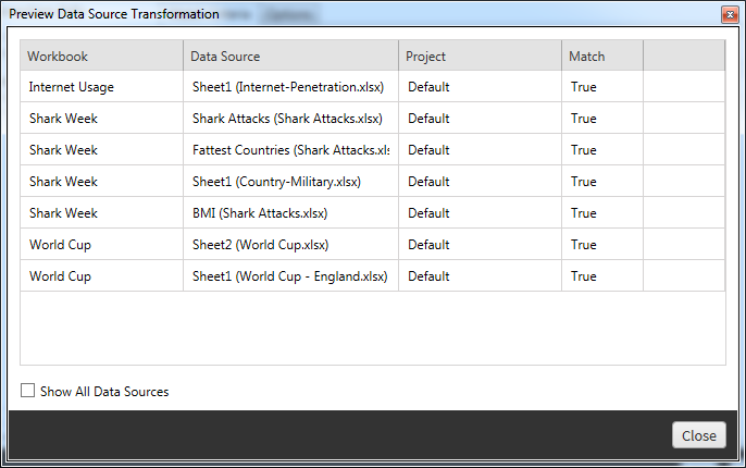 A table that previews a data source transformation.