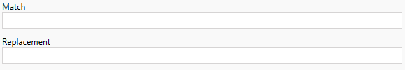 Two text boxes with labels, "Match" and "Replacement."