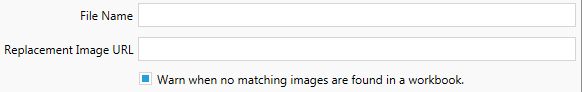 A text field labeled "File Name" and a warning message about no matching images found in the workbook.