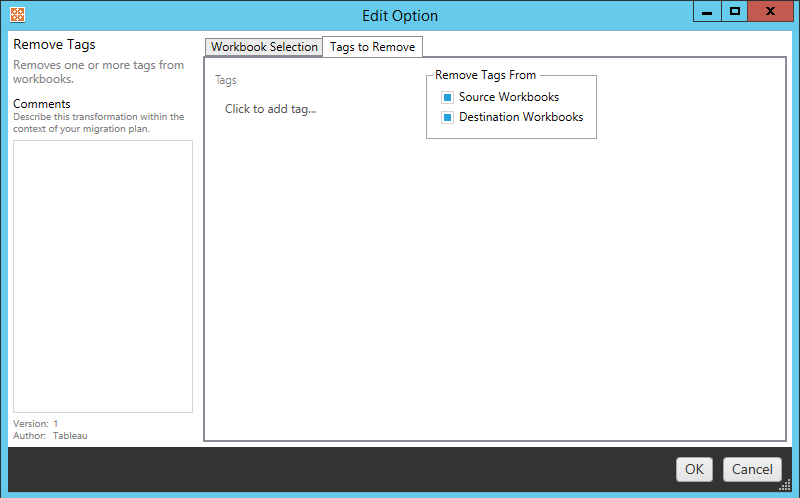 A window for removing tags from workbooks.