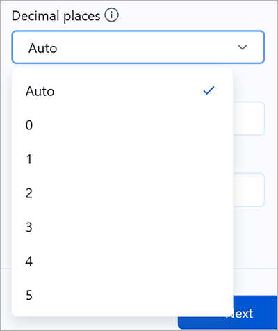 Decimal place options 0 through 5