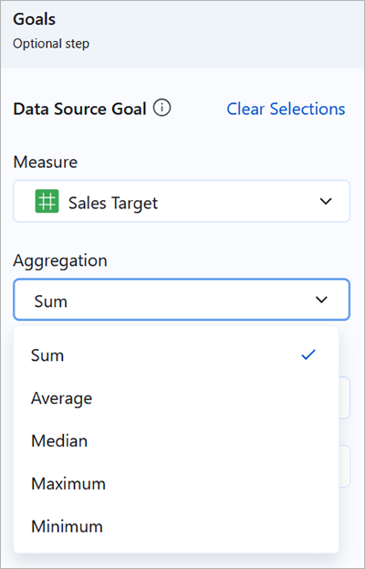Data source goals aggregation selector