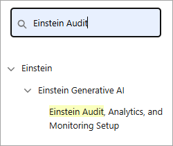 Salesforce Org Setup quick find box searching for Einstein feedback page.
