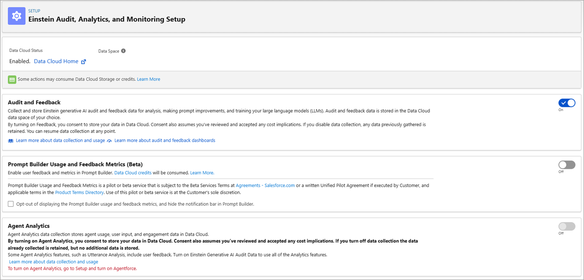 Einstein Feedback page in the Salesforce Org.