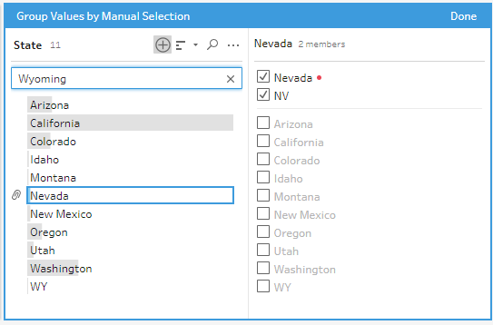 Group Values editor in Tableau Prep showing a new value typed into the value field.