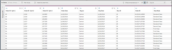 The data grid only view in a Tableau Prep flow.