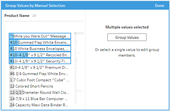 Group Values by Menu Selection menu with multiple selected values. 
