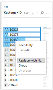 Select Replace with Null to replace the values with a Null value.