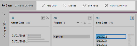 The Tableau Prep toolbar.