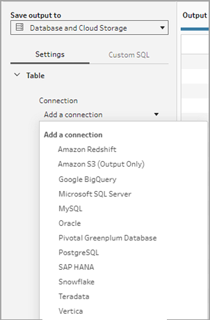 Una lista de conexiones de bases de datos de salida.