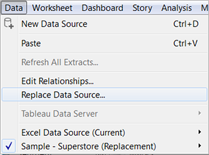 Ein Dropdown-Menü mit Optionen zum Verwalten von Datenquellen.