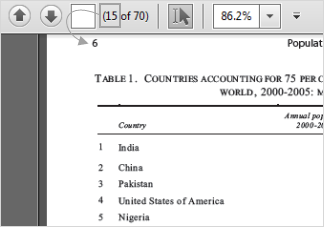 El número de página que muestra el lector de PDF.