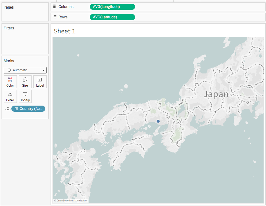 Un mapa de Japón con un punto azul en el medio.