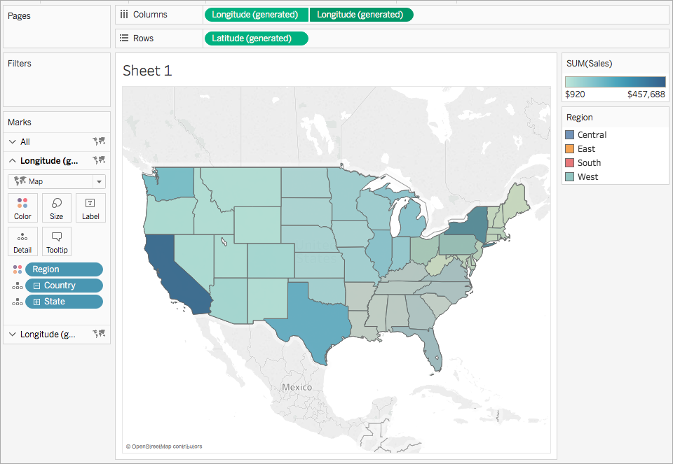 Un mapa que muestra las ventas por región en los Estados Unidos.