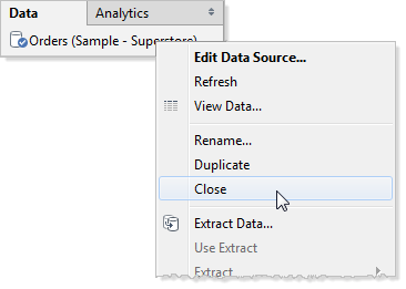 L’option de menu Fermer dans le menu déroulant Modifier la source de données.
