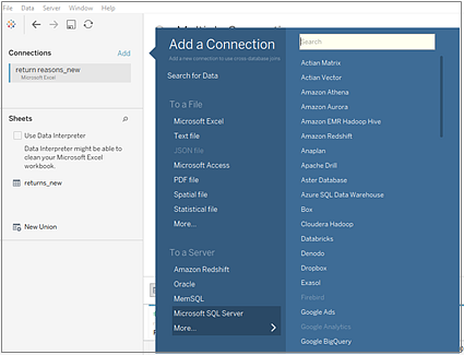 Menu Ajouter une connexion.