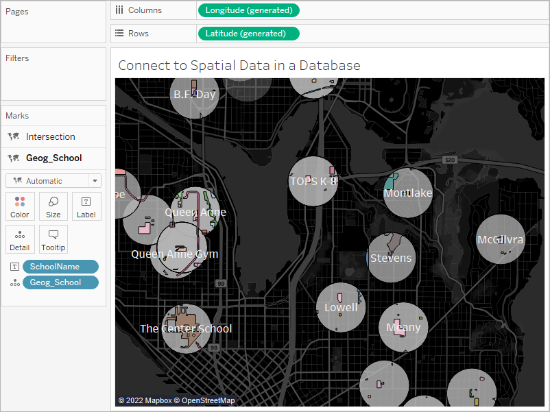 Une carte des écoles de Seattle, Washington avec un panneau interactif.