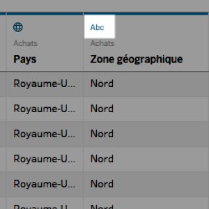 Icône de type de données en surbrillance au-dessus d’une table de données.