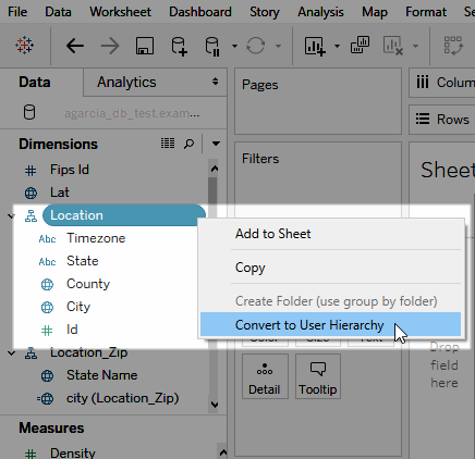 Groupe de champs de dimension avec option de conversion en hiérarchie utilisateur.