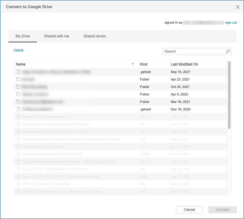 Connettere dati in Google Drive a Tableau.