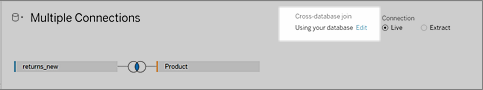 Pulsante Modifica per accedere all'impostazione Join tra database.