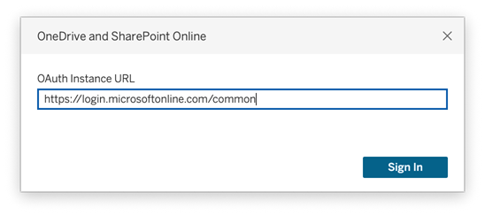 Caixa de diálogo URL da instância Oauth