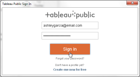 Uma tela de logon do Tableau Public.
